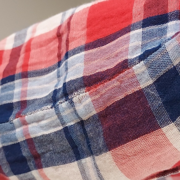 2000's Forever 21 Red Blue White Long Sleeve Plaid Button Up Shirt Size Large - Picture 11 of 12